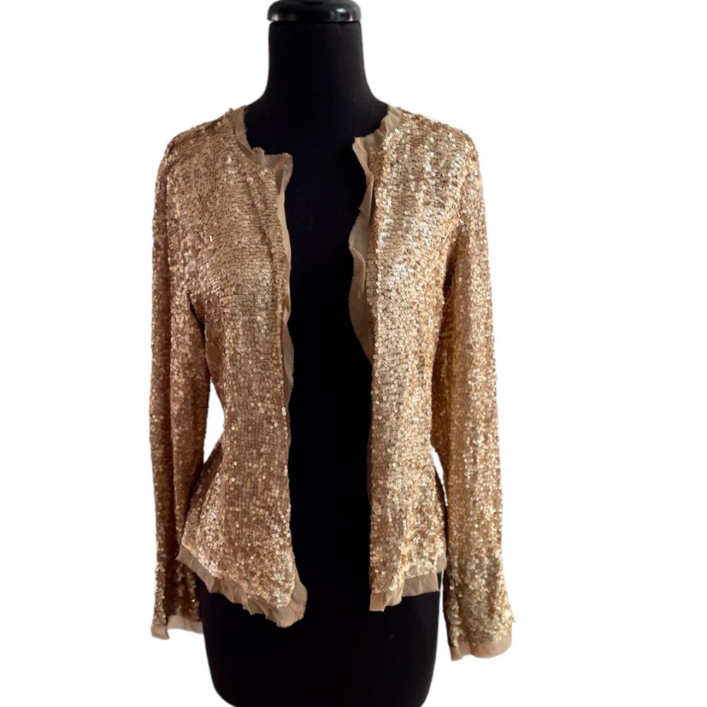 Vintage BeBe Gold Sequined Long Sleeved Open Cardigan Size M